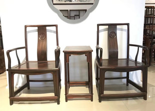 天香倾城 老挝大红酸枝扇形南官帽椅3件套交趾黄檀圈椅 王世襄款