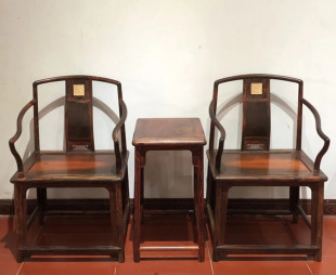 天香倾城 家具老挝大红酸枝高扶手南官帽椅3件套交趾黄檀圈椅 明式