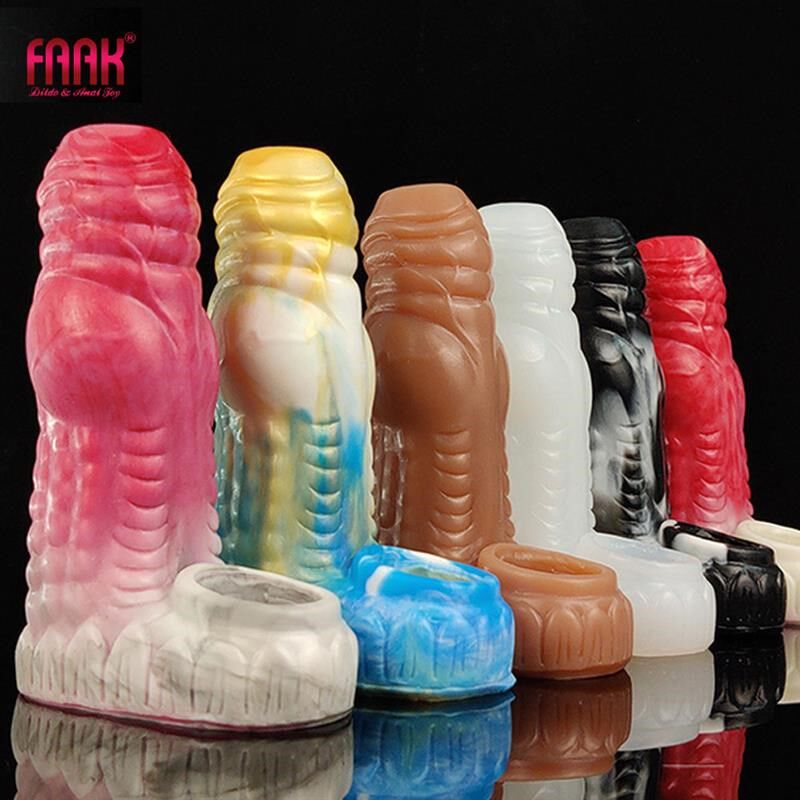 FAAK Dog Knot Dildo Penis Sleeve Extender Silicone Dick Enla