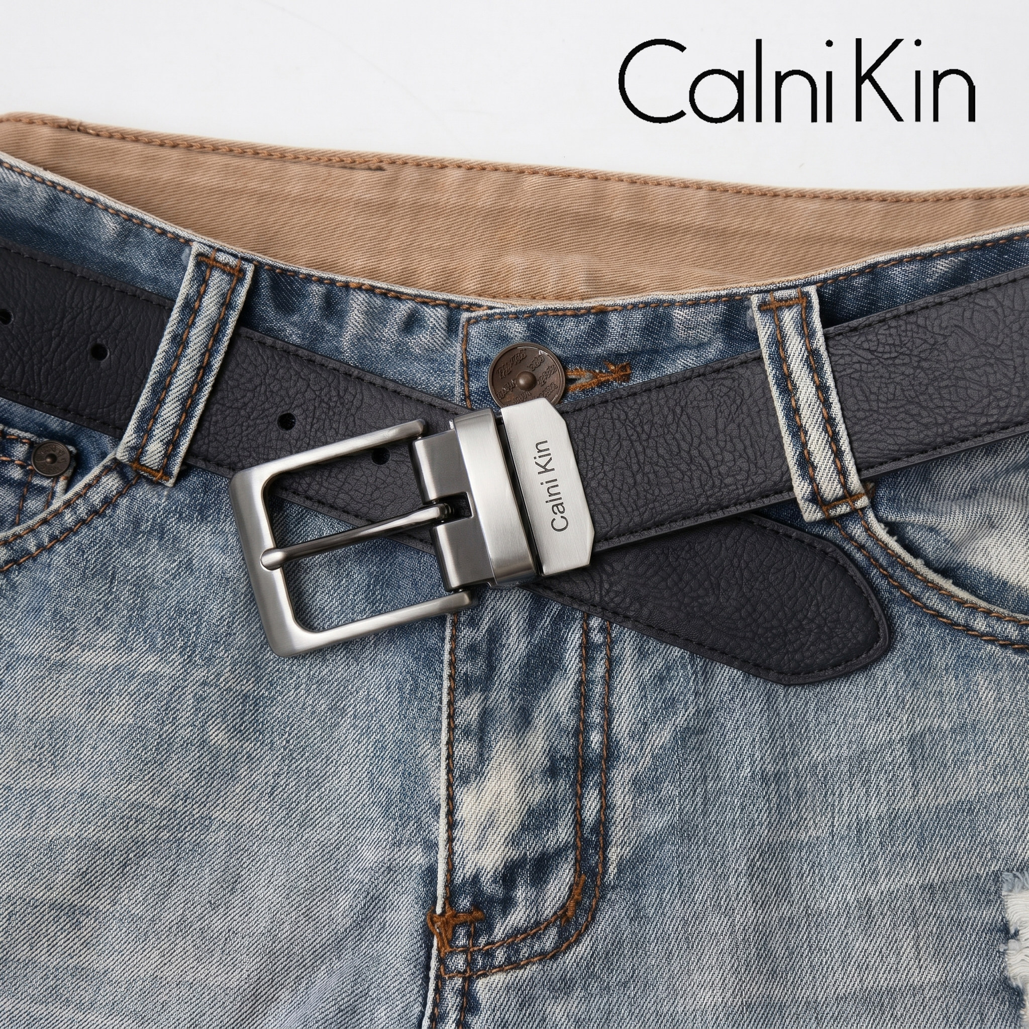 CalniKin皮带男潮流真牛皮牛仔裤轻奢针扣休闲商务潮腰带高档裤带