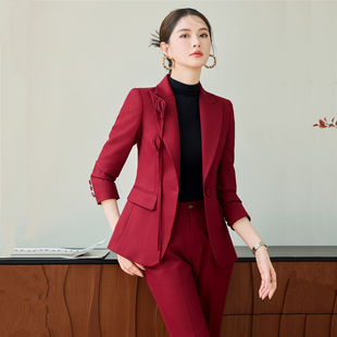 通勤高级感西服套装 酒红色西装 收腰气质职业装 长袖 外套女2025新款