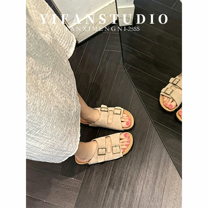 羊皮版韩版厚底女勃肯一字拖