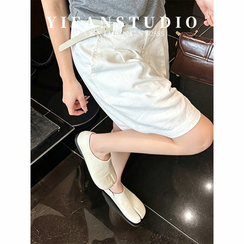 羊皮版~浅口分趾鞋女2026新款春季一脚蹬平底单鞋不累脚玛丽珍鞋
