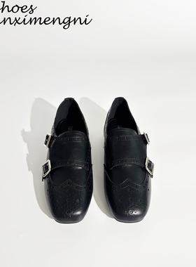 真皮~复古雕花布洛克女鞋英伦风乐福鞋女一脚蹬巴洛克黑色小皮鞋