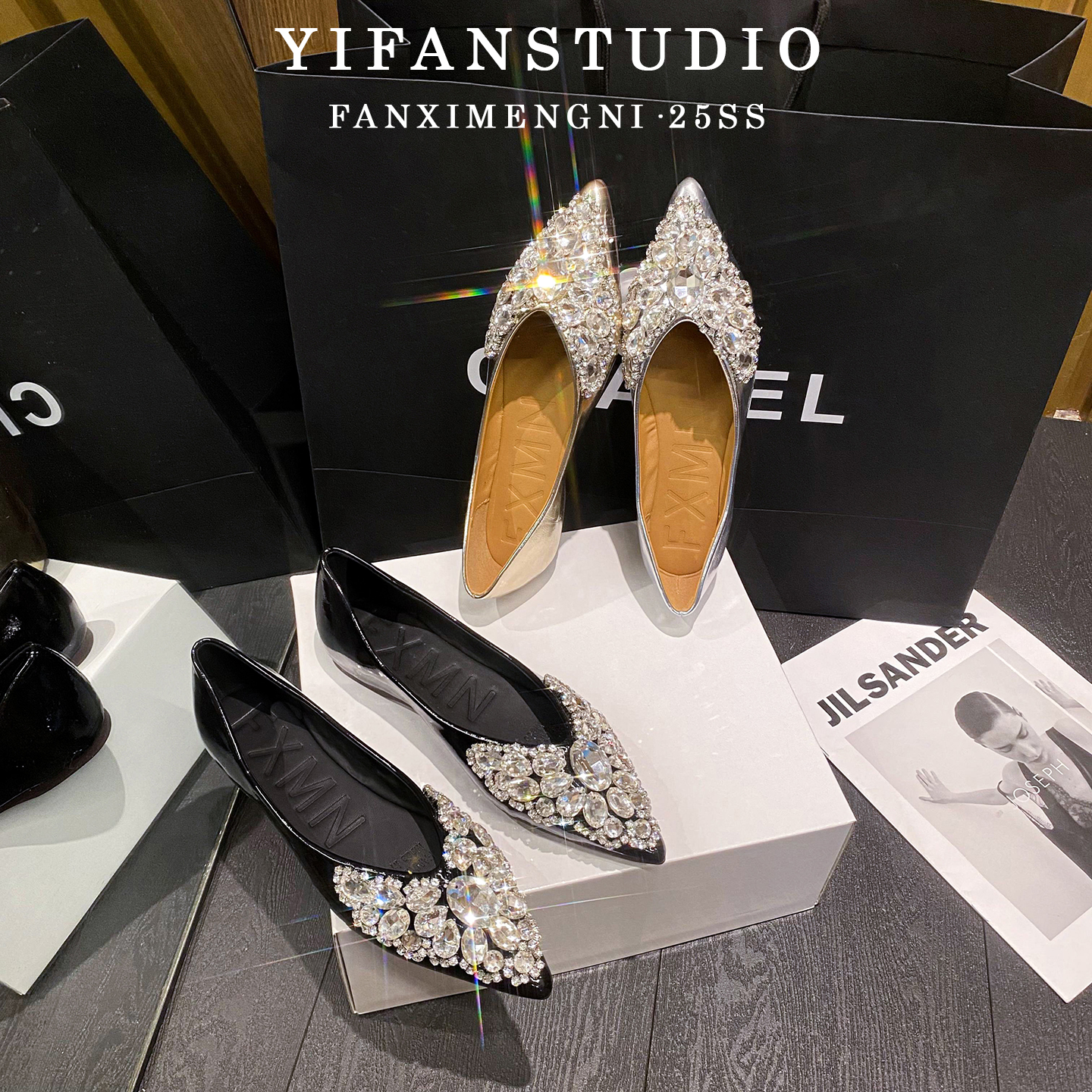 现货~一梵手工串珠水钻平底单鞋