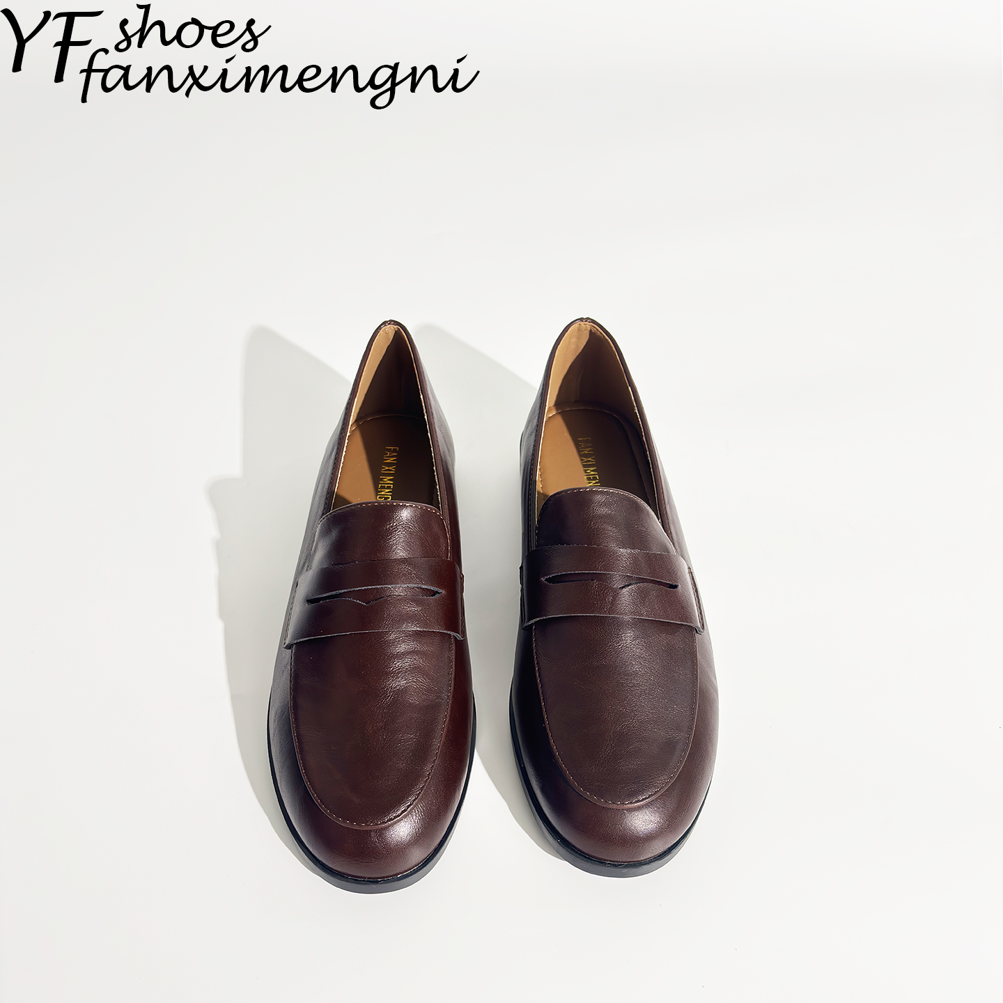 学院风软底棕色小皮鞋女