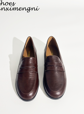 牛皮版~学院风棕色小皮鞋女2025新款软底一脚蹬老钱风英伦乐福鞋