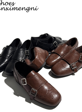 雕花布洛克玛丽珍英伦乐福鞋女2025年新款真皮加绒内增高小皮鞋女