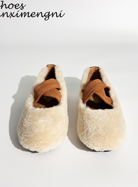 加绒毛毛鞋交叉带芭蕾舞玛丽珍平底鞋女2025年新款复古法式单鞋女