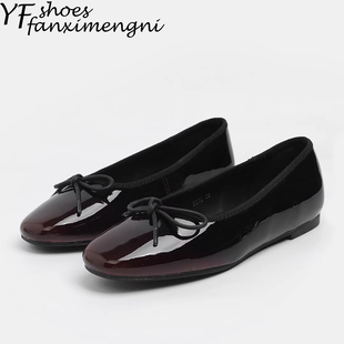 小香风蝴蝶结复古法式玛丽珍鞋女圆头浅口软皮通勤百搭平底单鞋女