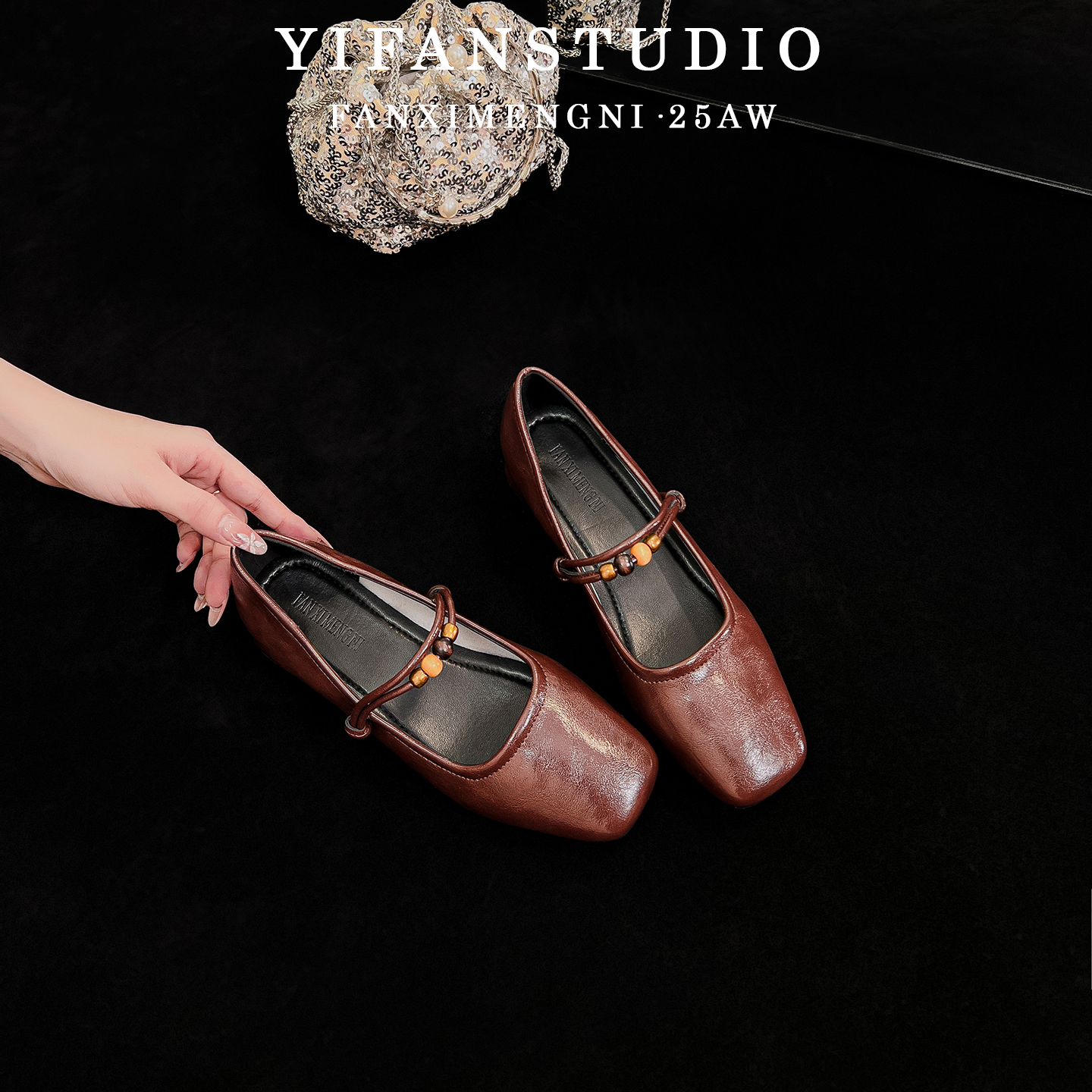 羊皮版~复古方头浅口粗跟单鞋女2025新款秋季软底法式玛丽珍女鞋