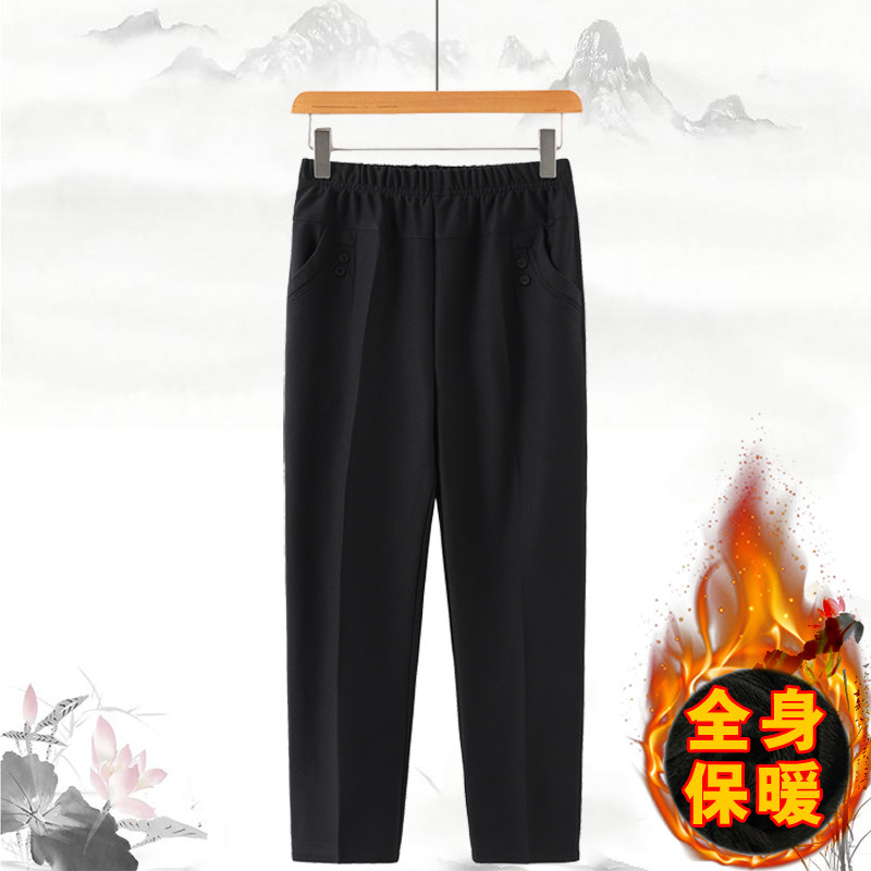 妈妈秋冬休闲黑色直筒裤子
