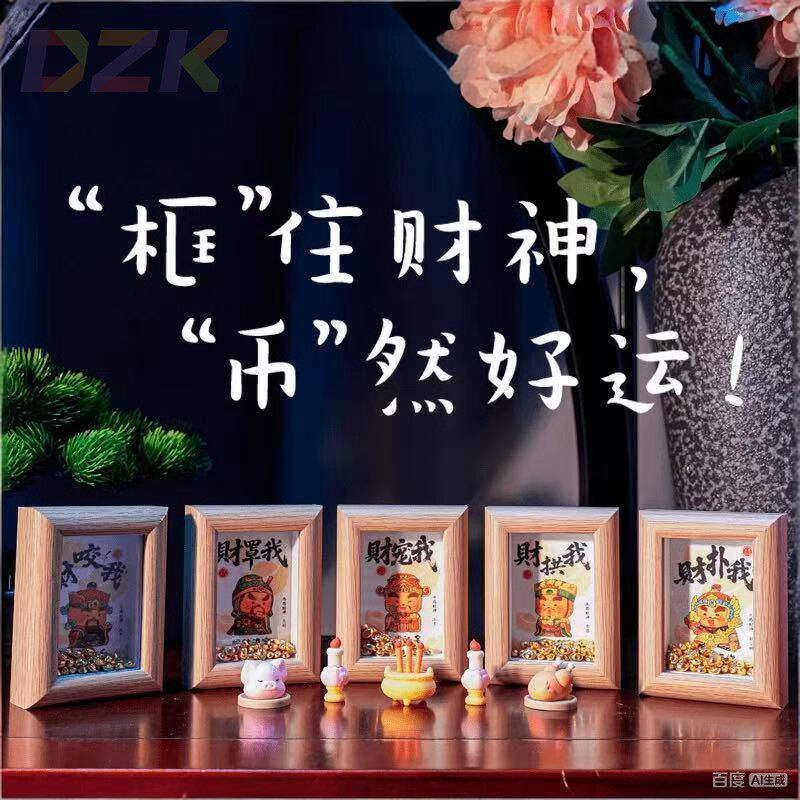 3寸五路财神小相框摆台客厅房间装饰品画框办公室桌面摆件m7262