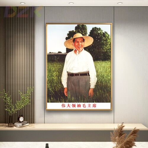 毛主席像画像在天津农村视察墙画中堂客厅壁挂像伟人玄关装m6906