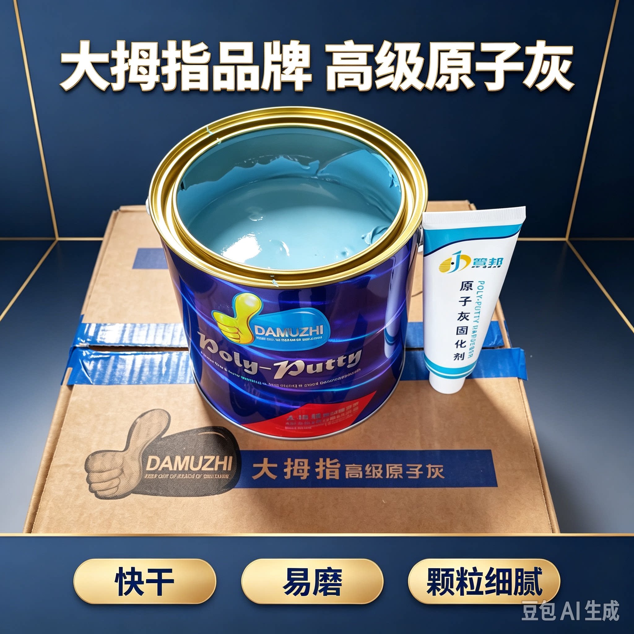 大拇指高端固态灰蓝色汽车修补灰汽车修补原子灰黄色细腻好打磨