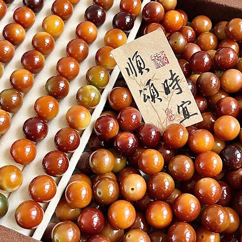 秋冬焦糖琥珀色菩提圆珠手串散珠DIY饰品佛珠盘玩手链女厂家高k2