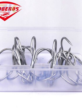 10个盒装鱼钩1/0#2/0#3/0#白色高碳钢三本鱼钩k6