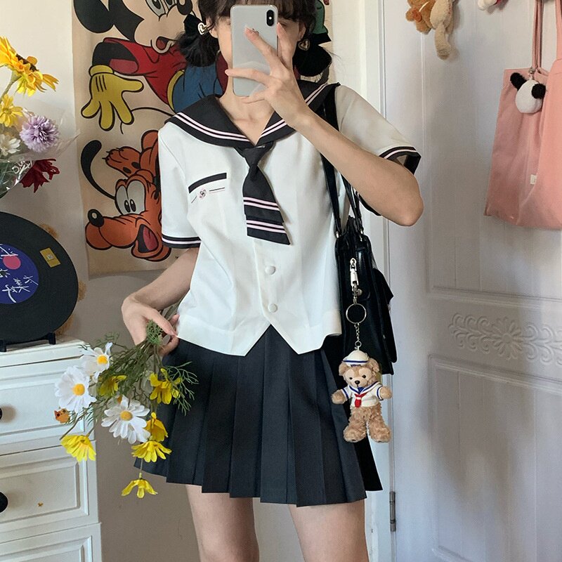 日系学院风jk制服套装水手服夏季女学生短袖中间服百搭上衣百褶裙