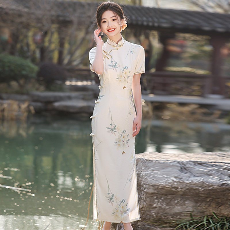 2026夏季新款贡缎提花旗袍江南风