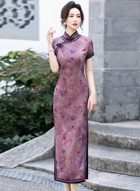 新中式旗袍改良连衣裙2026夏高考旗开得胜日常可穿复古高级感紫色