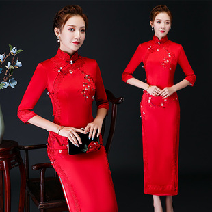 旗袍春秋装2026年新款加厚双层真丝年轻款少女结婚礼服新娘晚礼服