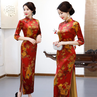 改良旗袍女连衣裙春秋装2025新款式金丝绒长款优雅民族晚礼服长袖