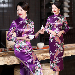 杭州丝绸旗袍女2025春秋季新款优雅名媛真丝改良旗袍连衣裙中长款