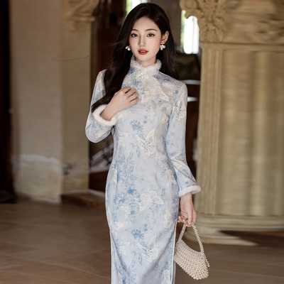 绝美年轻款蕾丝加绒加厚旗袍冬季