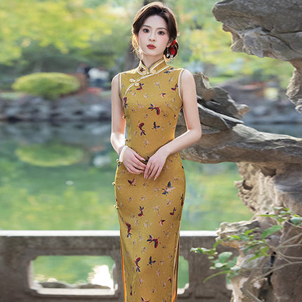 黄色飞黄腾达送考绝美无袖旗袍2026新款夏季年轻款高考中考新中式