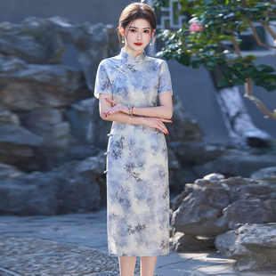 新中式改良旗袍年轻款女2025新款夏季中长款小个子日常复古高级感