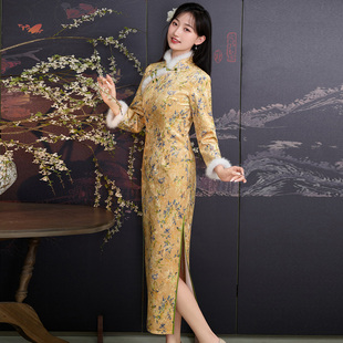 新中式钻石绒旗袍加绒加厚冬季2025新款改良年轻款高端大气上档次