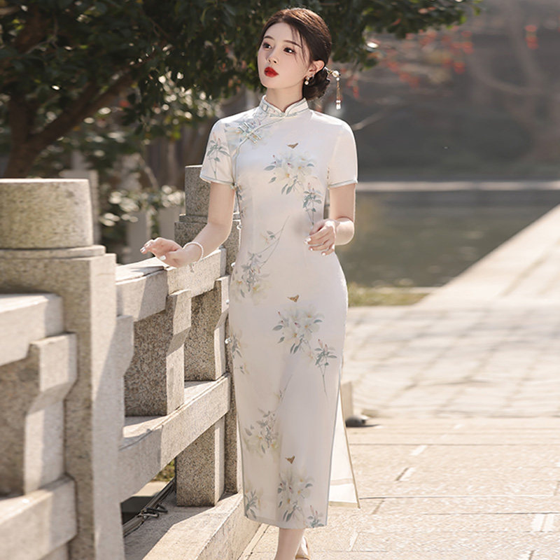 新中式提花丝绸旗袍夏年轻款改良