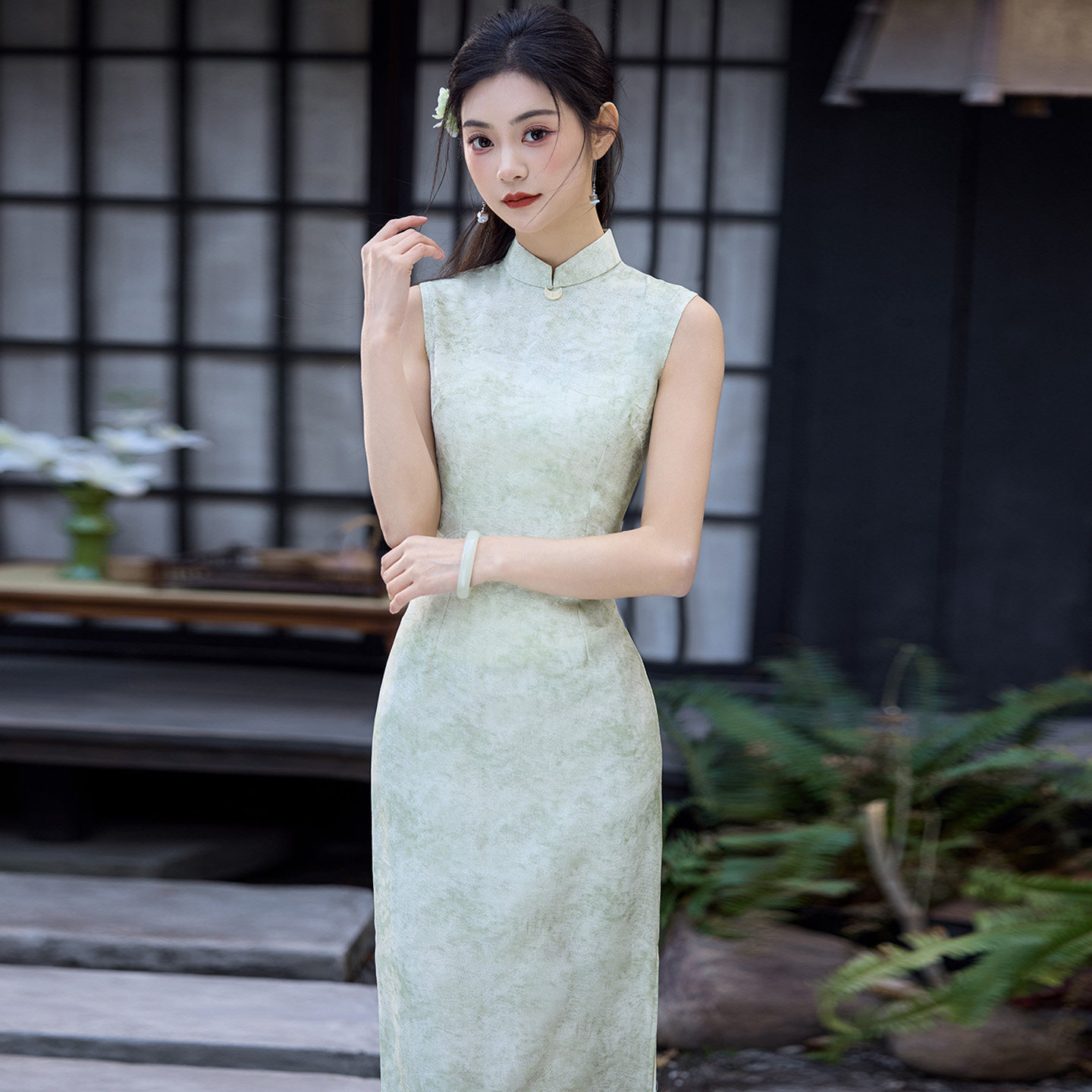 简约新中式时尚素雅无袖旗袍女夏