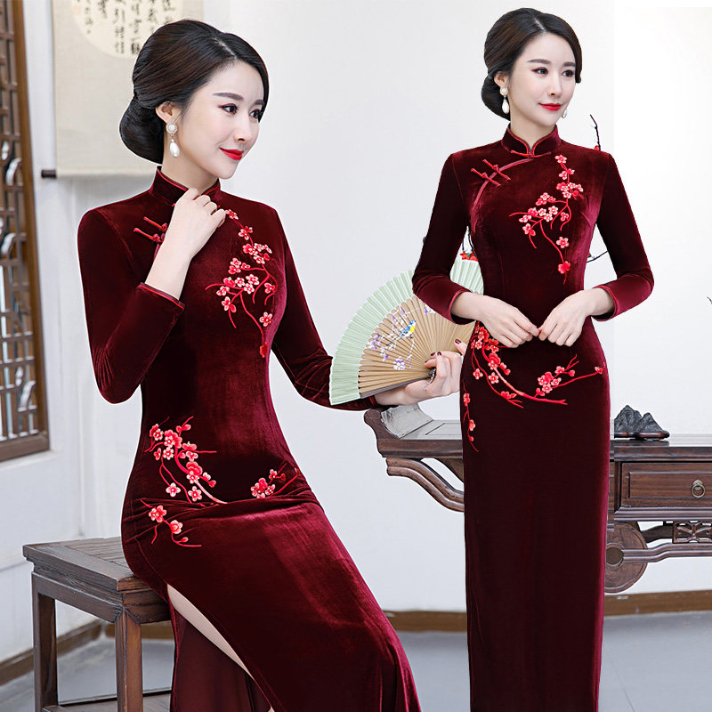 高档加厚保暖丝绒喜婆婆婚宴礼服