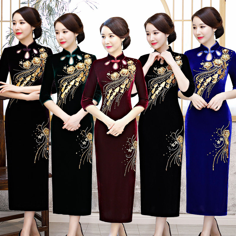 丝绒长款中国风日常喜婆婆妈妈装