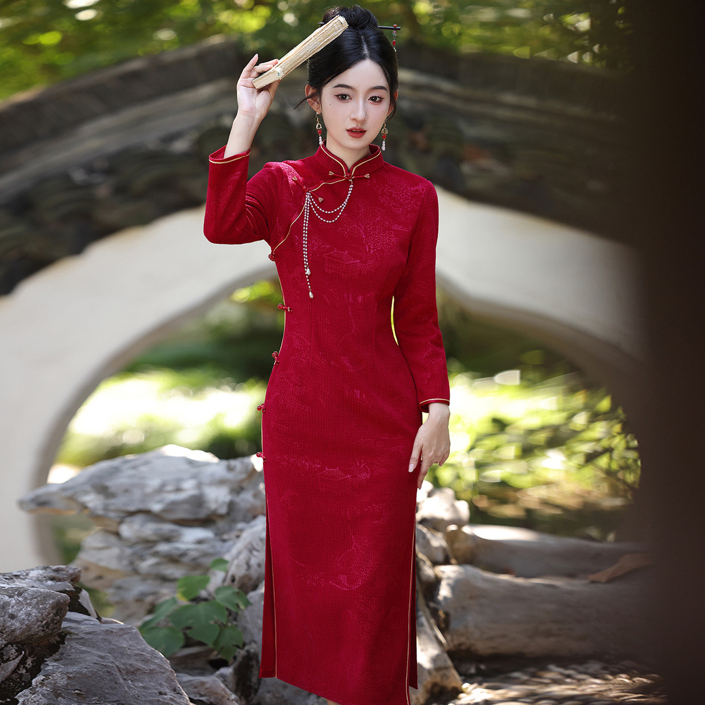 红色长袖订婚旗袍秋冬2025新款中式小个子新娘结婚敬酒服出阁礼服