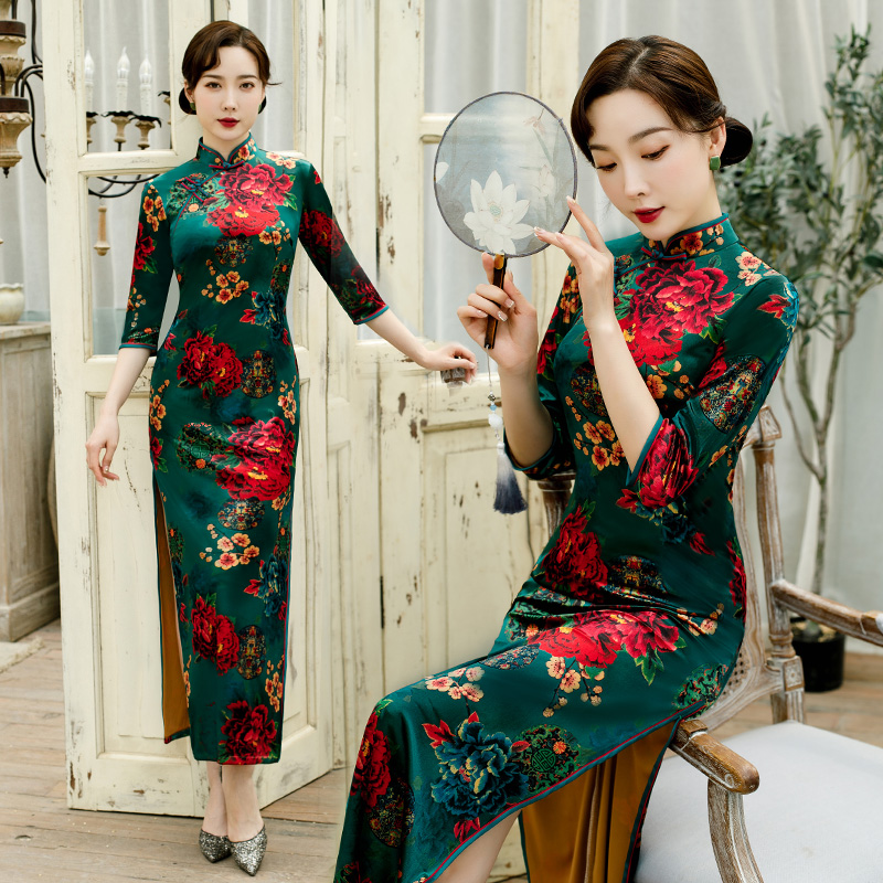 加厚改良版长袖性感妈妈装风旗袍