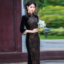 高档金丝绒旗袍高贵洋气年轻款2025春秋季新款改良式妈妈装中国风