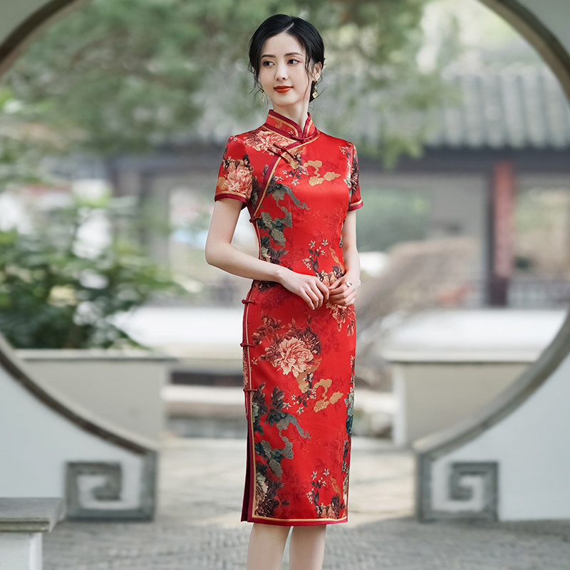 高考旗袍旗开得胜送考红色中长款