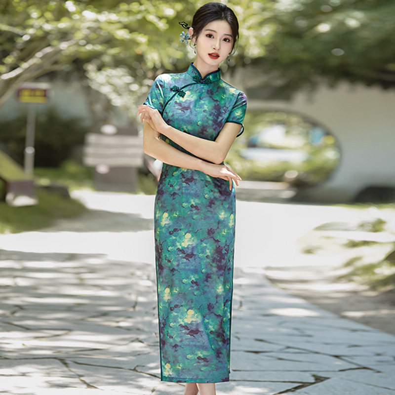 新中式真丝绸旗袍长款2026新款夏年轻款妈妈改良式中国风多色大码