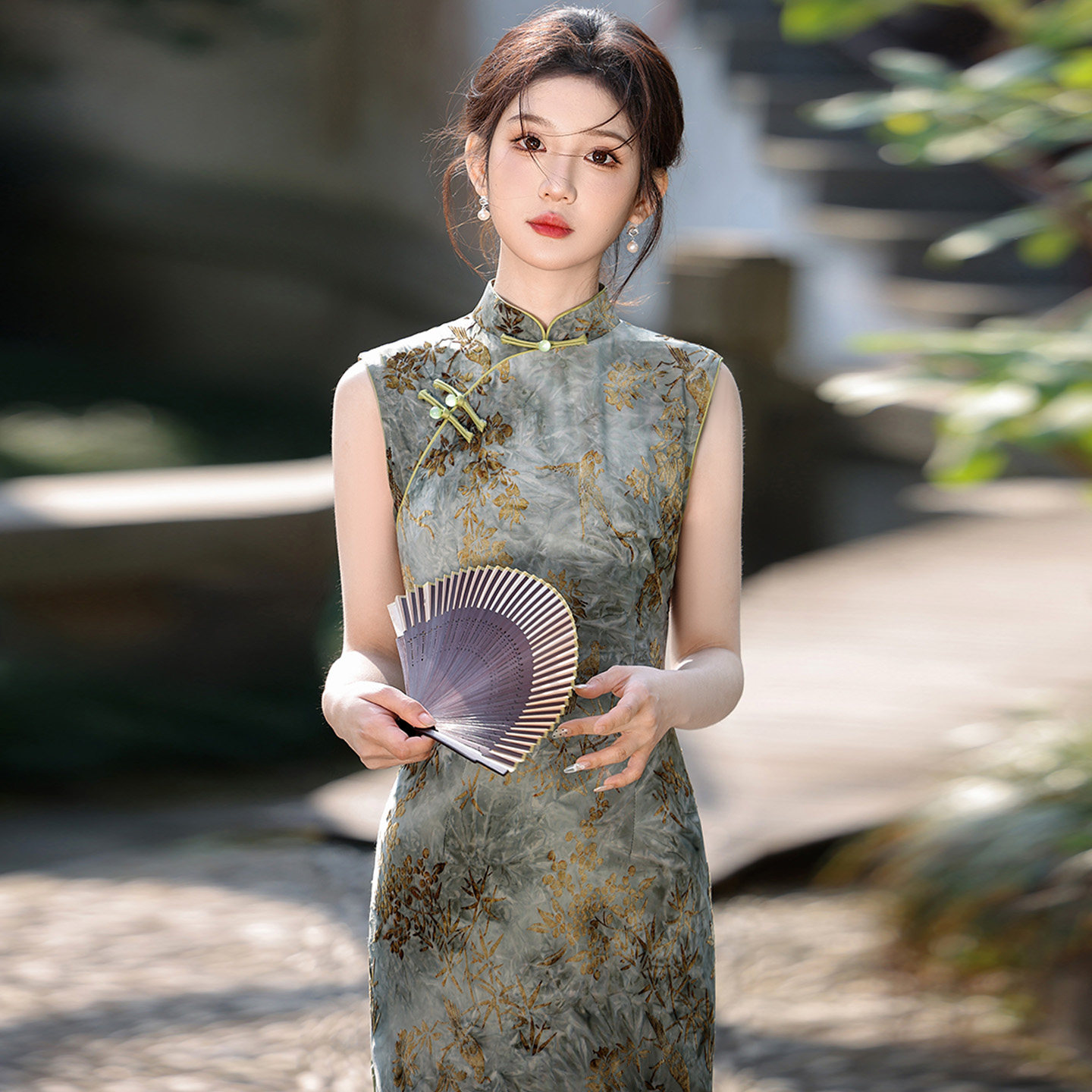 现代改良扎染无袖旗袍夏高级感女