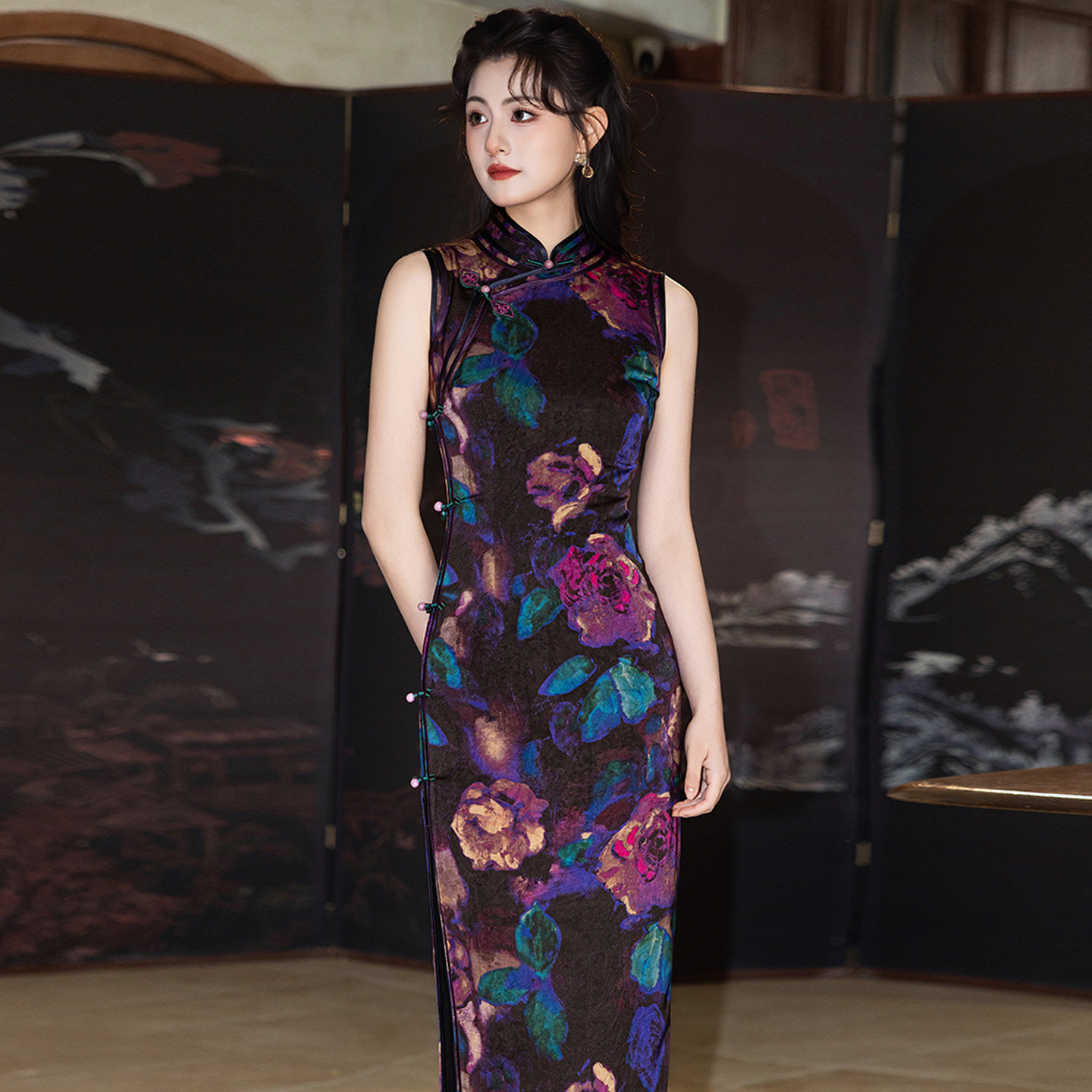 高端仿醋酸新中式无袖旗袍女长款夏2026新款绝美复古国风日常可穿