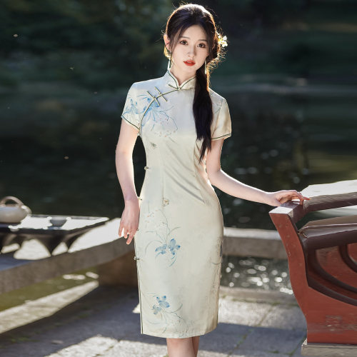 丝绸旗袍短款小个子显高显瘦夏季