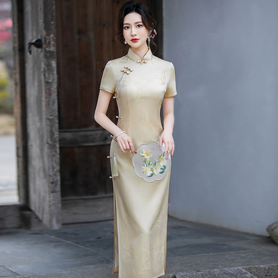 真丝旗袍桑蚕丝2025新款宋锦礼服