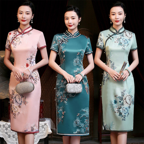 钻石丝旗袍中长款夏年轻复古日常