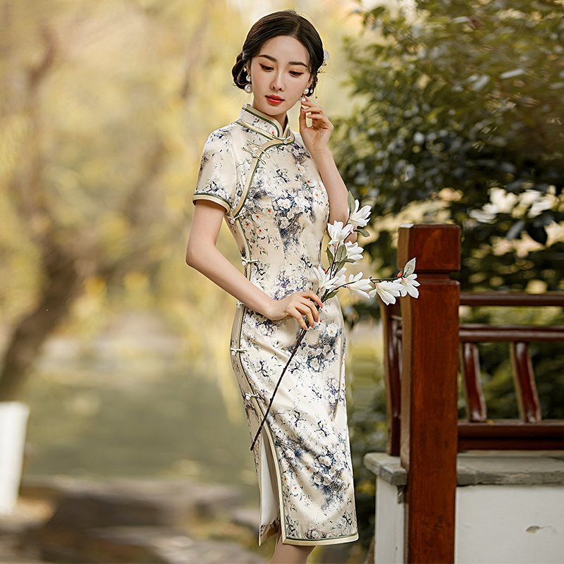 高级感旗袍夏秋桑蚕丝民国复古