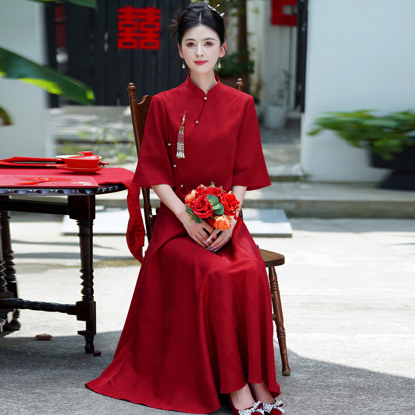 新中式红色两件套新娘旗袍2026新款春季年轻款婚宴装敬酒服礼服裙