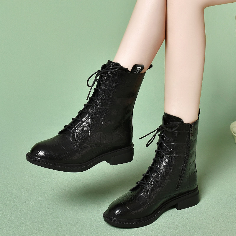 平底短靴女秋冬季加绒低跟女鞋2025新款英伦风马丁靴春秋单1220h