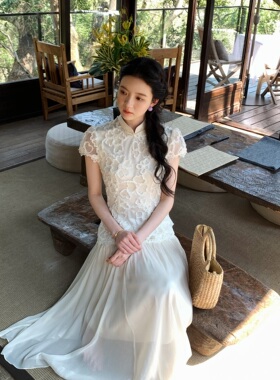 Zwinnie/詹维尼【玉霜旗袍】 新中式盘绣拼接蕾丝连衣裙GLW202603