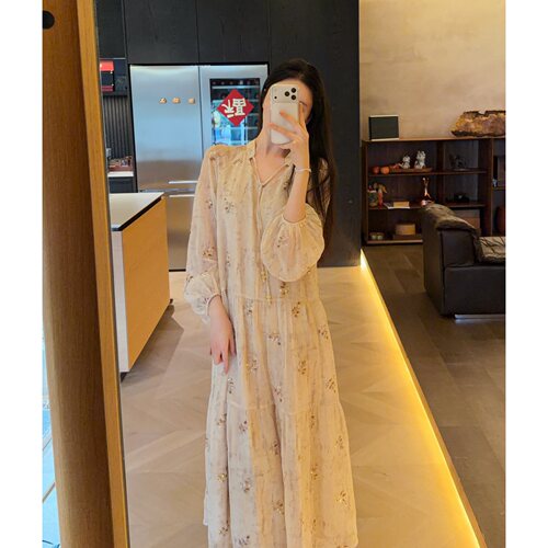 Zwinnie/詹维尼【金丝落叶】晕染刺绣长袖显瘦连衣裙 GYS202642